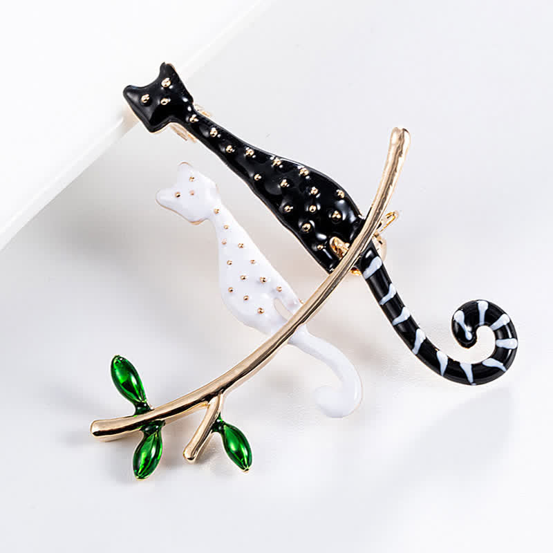 Spilla a forma di gatto a pois, da donna, con gattino pigro
