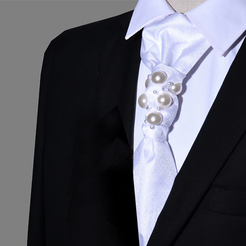 Cravatta da sposa con perle stile vintage da uomo - Bianco - image 7