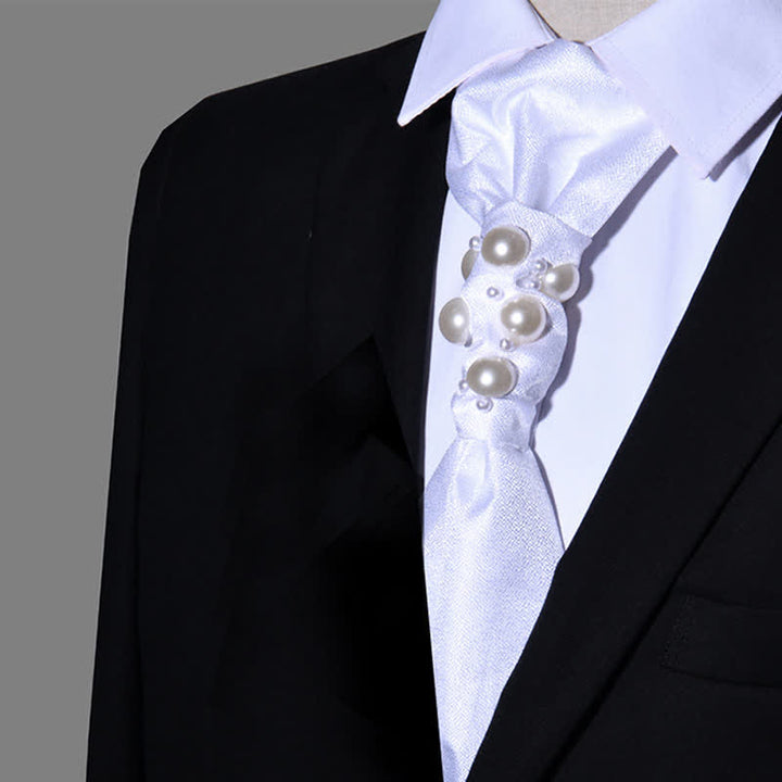 Cravatta da sposa con perle stile vintage da uomo - Bianco - image 7