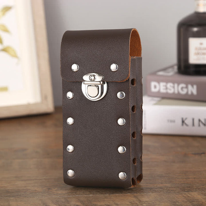 Borsa da cintura in pelle universale per telefono con bottone decorativo a rivetto - Marrone - Verticale - image 12