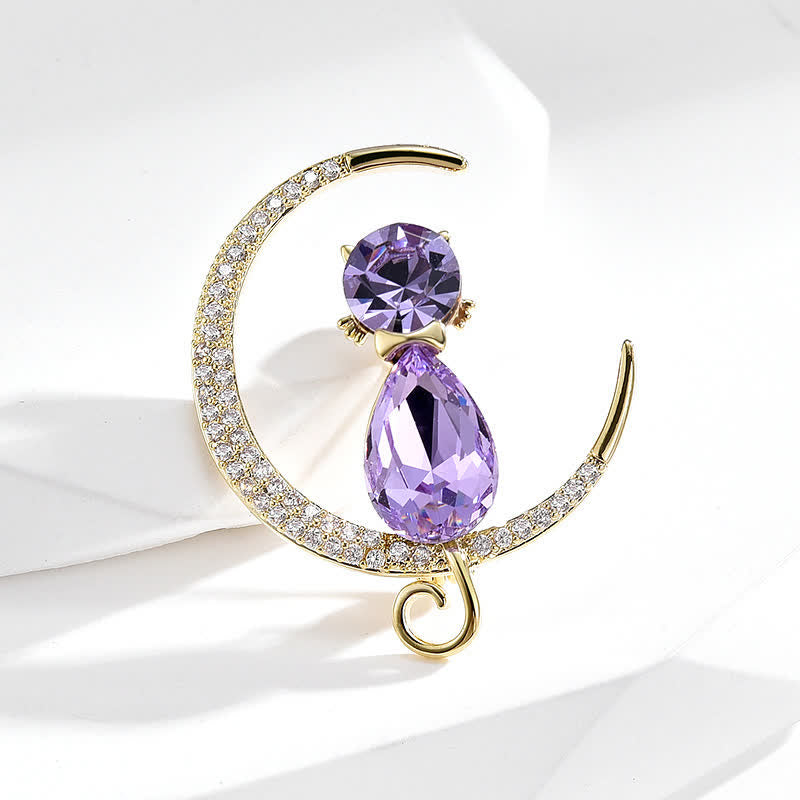 Spilla da donna a forma di gattino con luna e menisco - image 1