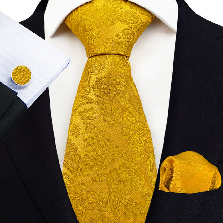 Set di 3 cravatte esotiche Paisley da uomo - Giallo #2 - image 14