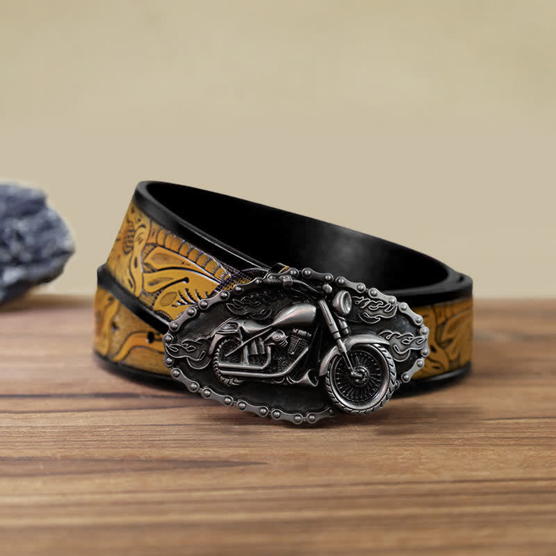 Cintura in pelle con fibbia da motocicletta a forma di locomotiva fai da te da uomo - Argento - Cintura marrone sabbia (40) - image 13