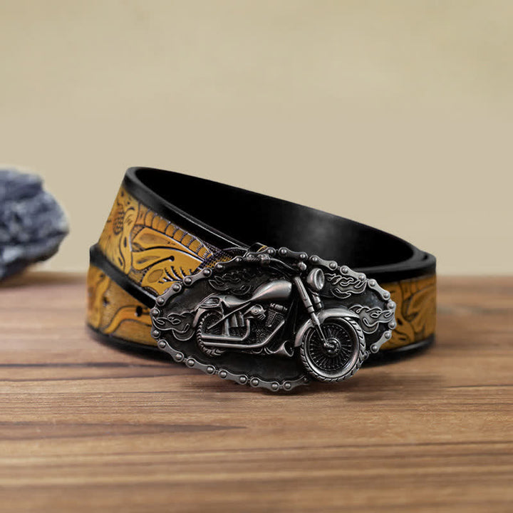 Cintura in pelle con fibbia da motocicletta a forma di locomotiva fai da te da uomo - Argento - Cintura marrone sabbia (40) - image 13