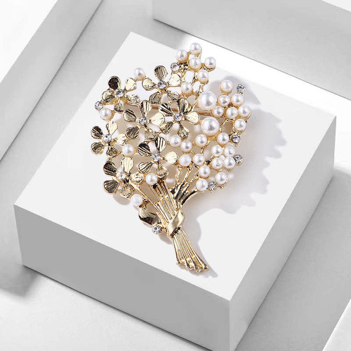 Spilla da donna con bouquet di fiori d'oro e perle
