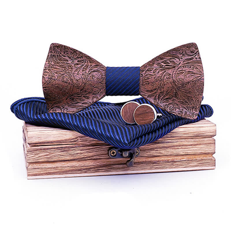 Set di 3 papillon in legno con motivo Paisley in noce nero da uomo