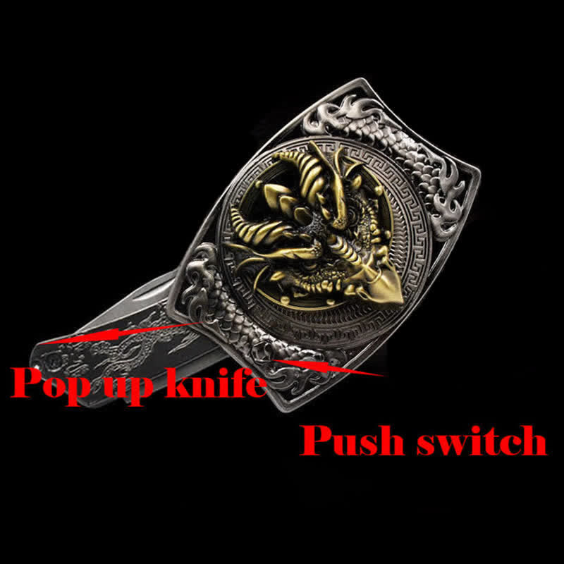Cintura in pelle con coltello pieghevole nascosto fai da te a forma di drago dal becco affilato da uomo