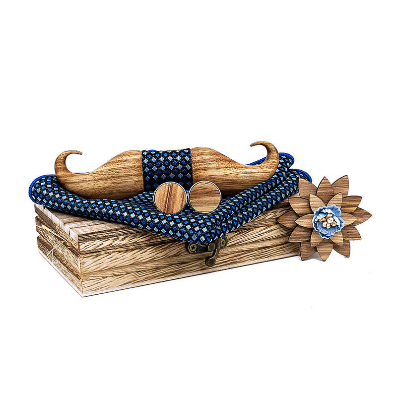 Set di 4 papillon in legno con baffi Burlywood da uomo - Blu - image 10