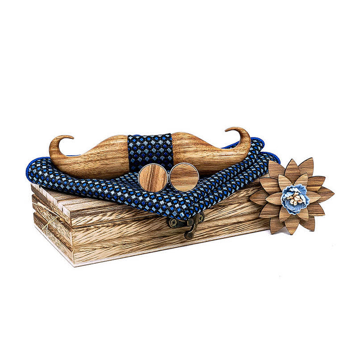 Set di 4 papillon in legno con baffi Burlywood da uomo - Blu - image 10