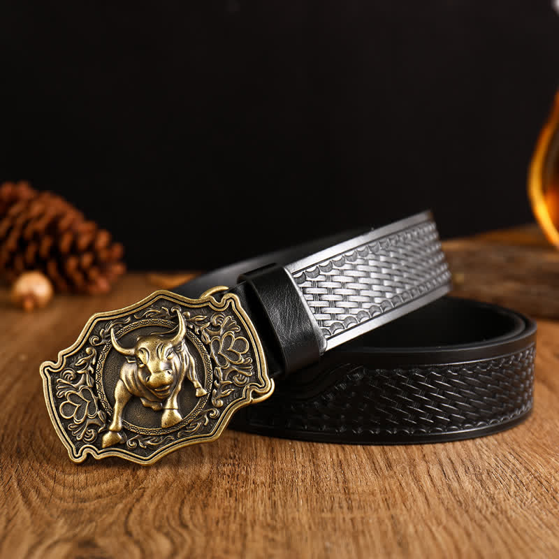 Cintura in pelle con fibbia a forma di toro in stile Yak Matador da uomo