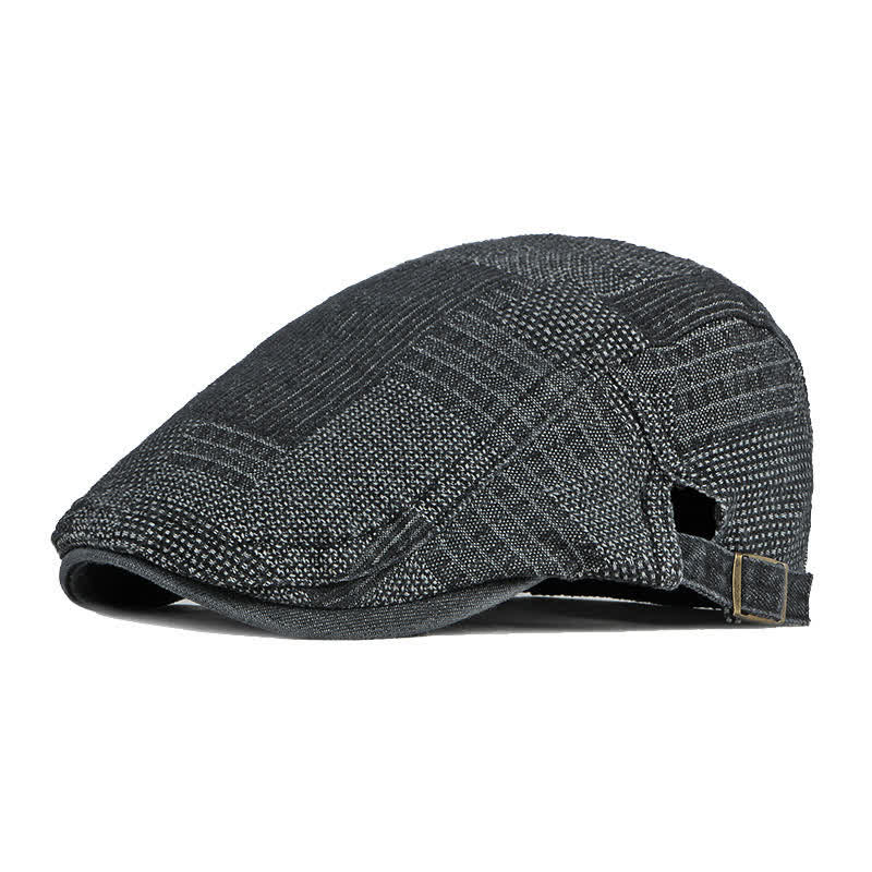 Berretto piatto in denim lavato con motivo a quadri - Nero - Regolabile (circa 21 5/8"-23 5/8") - image 9