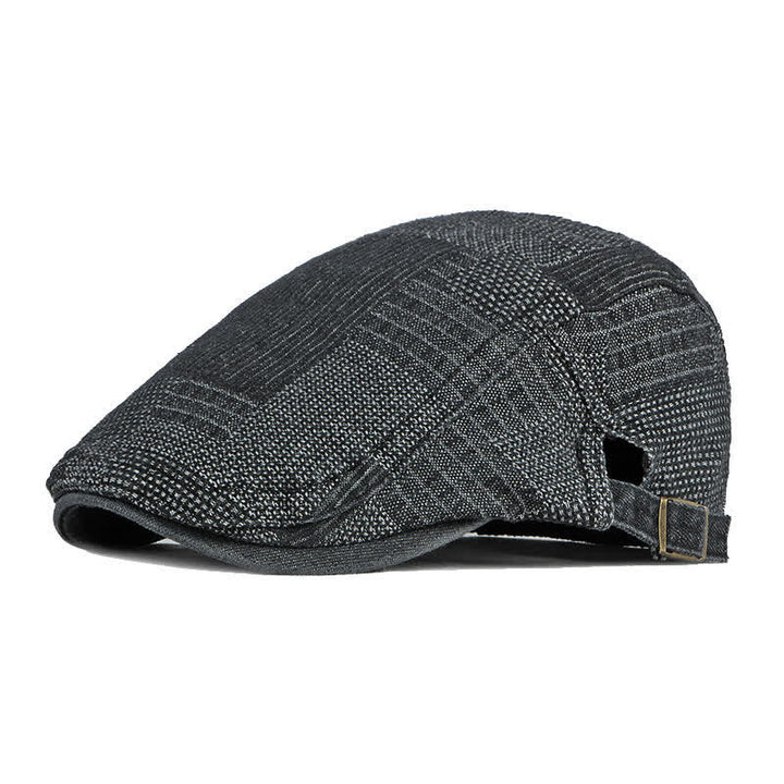 Berretto piatto in denim lavato con motivo a quadri - Nero - Regolabile (circa 21 5/8"-23 5/8") - image 9