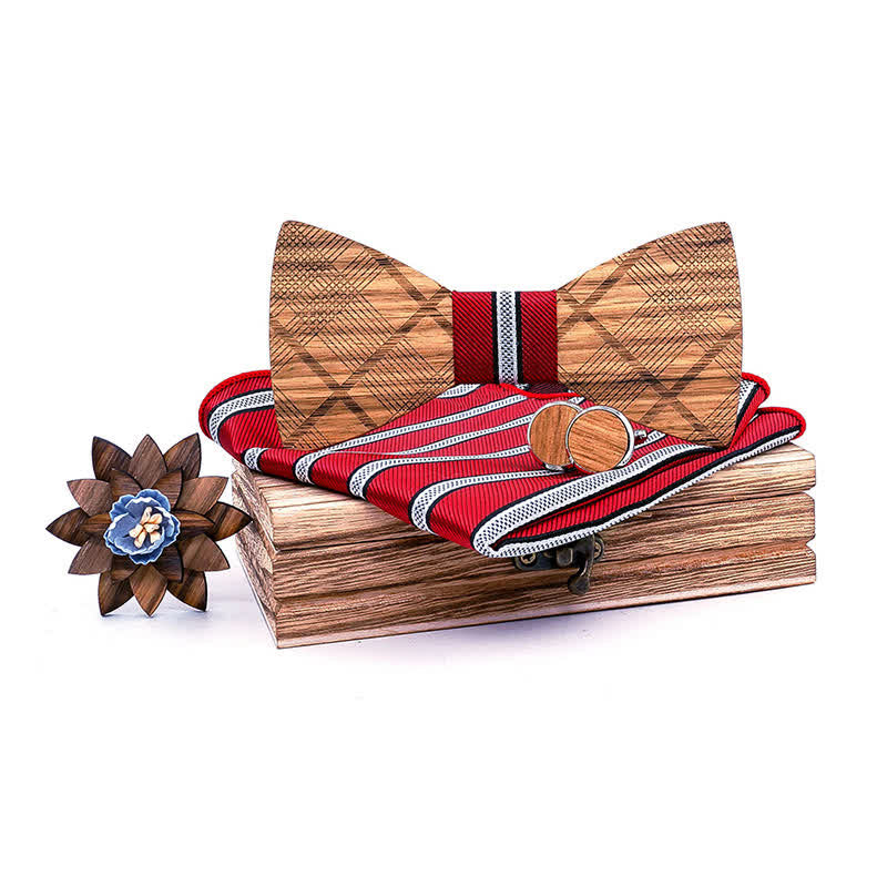 Set di 4 papillon in legno a quadri classici da uomo
