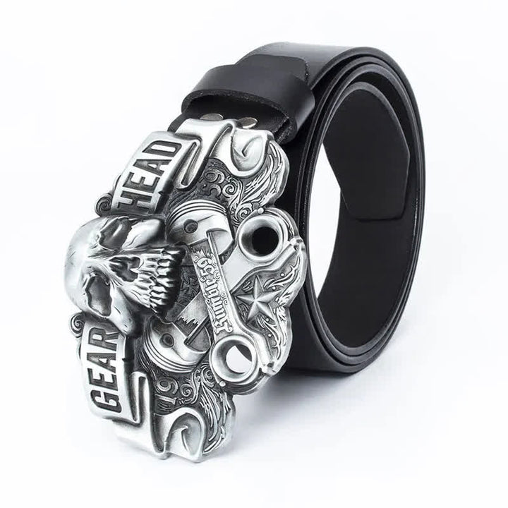 Cintura in pelle punk con testa di teschio elegante da uomo