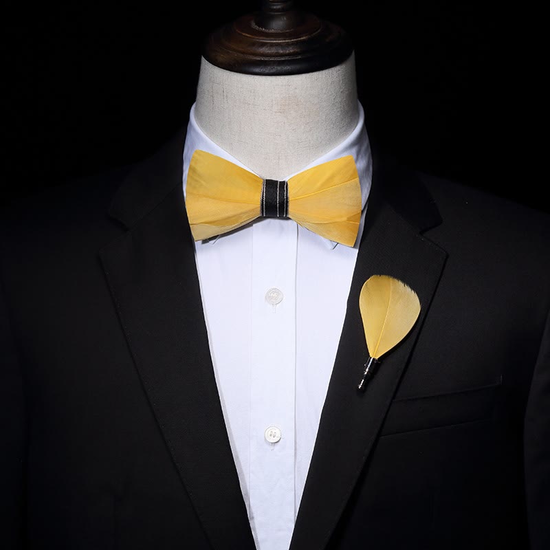 Papillon con piume vivaci giallo brillante con spilla da bavero