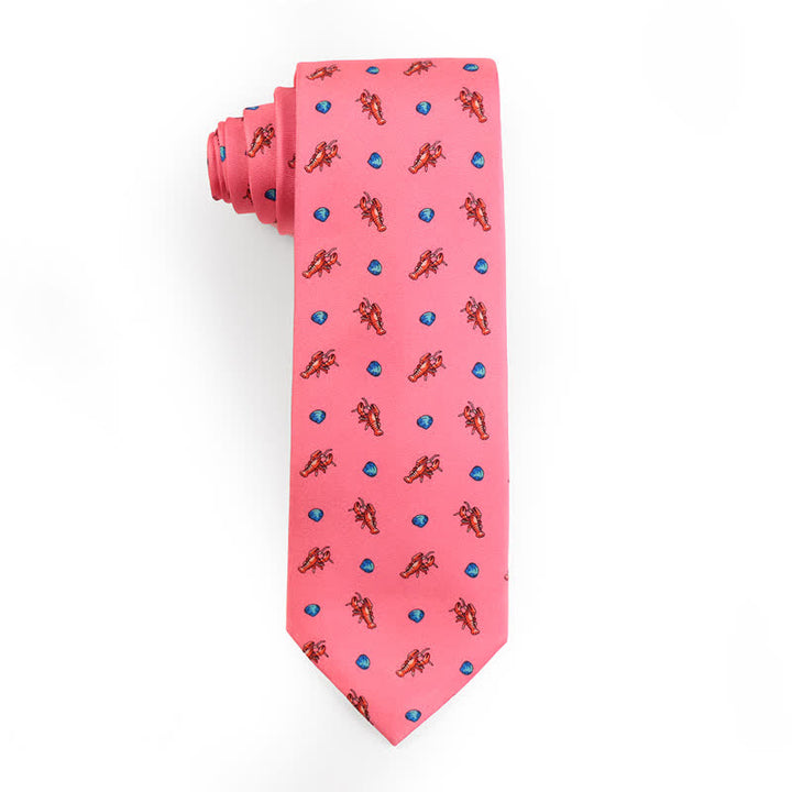 Cravatta da uomo in pura seta con motivi di animali danzanti - Gamberetto - Rosa - image 10