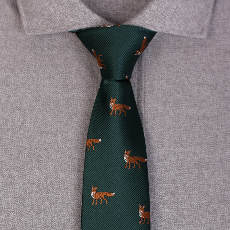 Cravatta da uomo verde scuro con piccole volpi