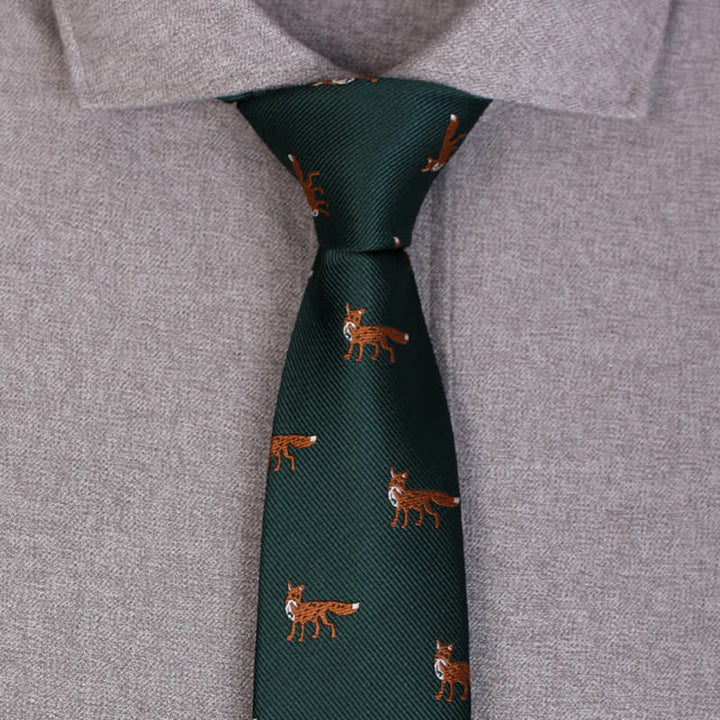 Cravatta da uomo verde scuro con piccole volpi