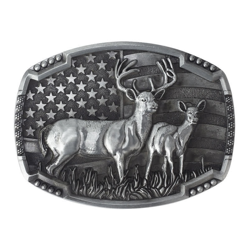 Cintura in pelle con fibbia della bandiera americana da cacciatore di cervi fai da te da uomo