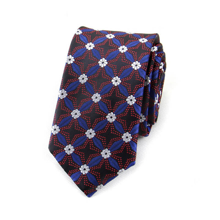 Cravatta geometrica con ricamo floreale da uomo - Blu e rosso - image 4
