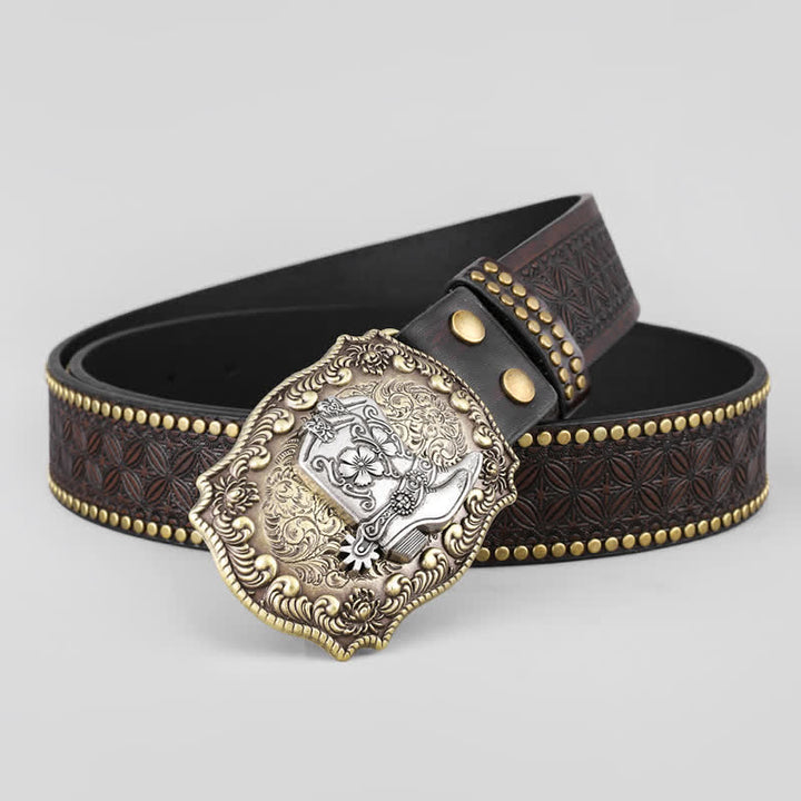 Scarpe da cowboy da uomo Cintura in pelle con decorazioni borchiate