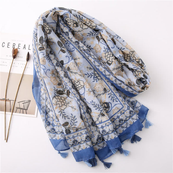 Sciarpa con nappe floreali e stampa bohémien da donna