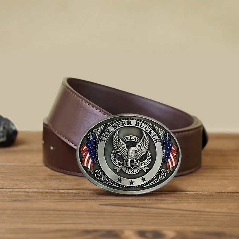 Cintura in pelle con fibbia porta birra creativa fai da te con bandiera USA e aquila da uomo