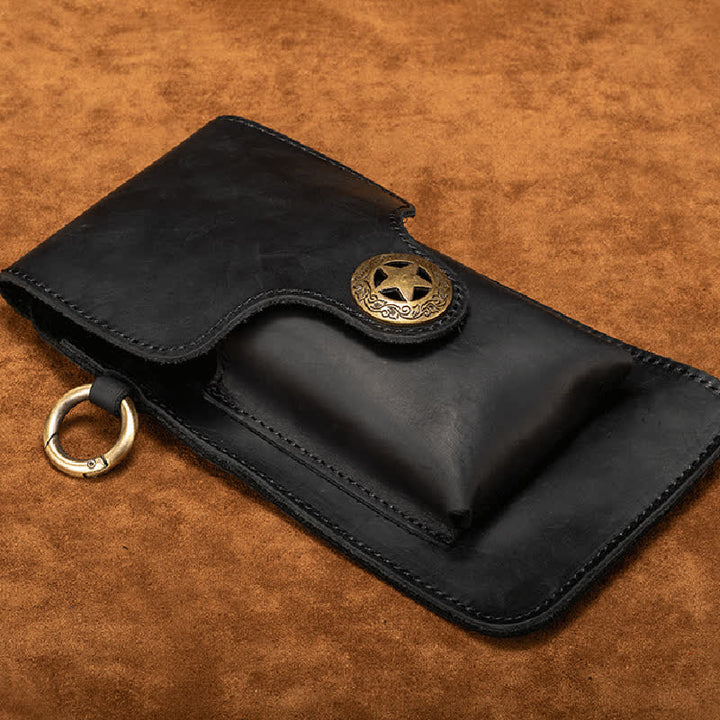 Borsa da cintura per telefono con fibbia magnetica a stella in pelle per esterni