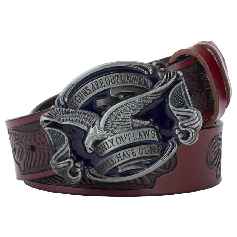 Cintura in pelle con bandiera americana Soaring Eagle da uomo - Marrone / Grigio - 46 - image 9
