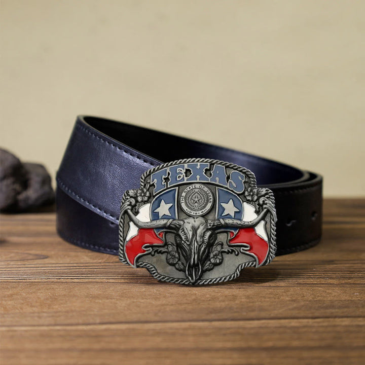 Cintura in pelle fai da te con fibbia a forma di toro Longhorn con bandiera del Texas da uomo