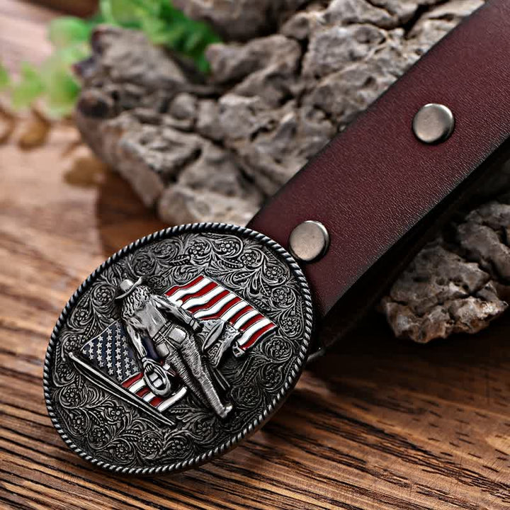 Cintura in pelle con fibbia della bandiera americana da cowboy fai da te da uomo