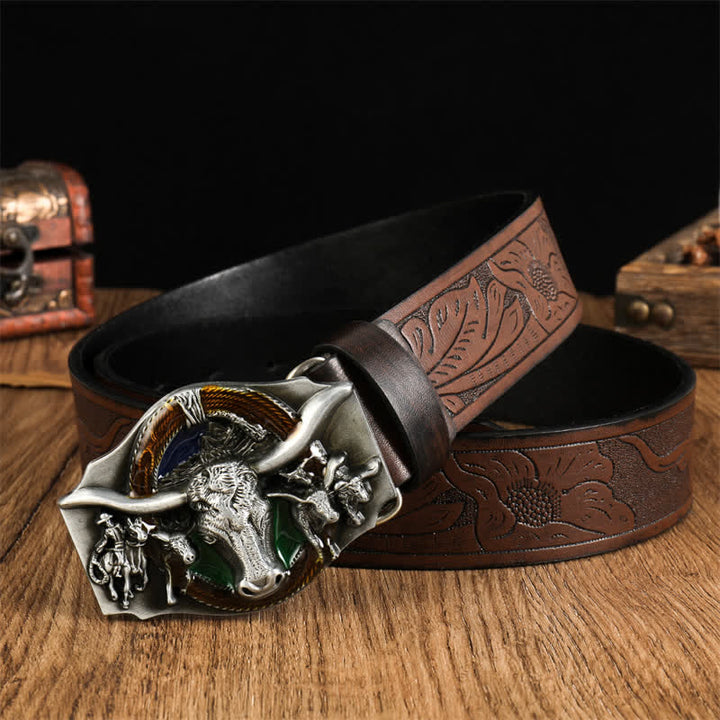 Cintura in pelle con testa di toro dominante da uomo - Stile n. 9 - 38 - image 10