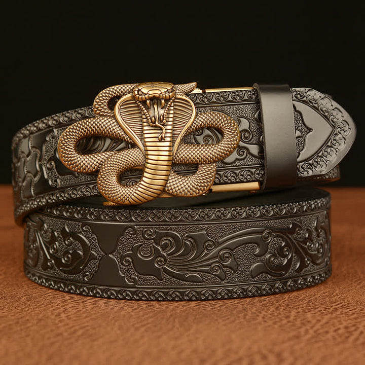 Cintura in pelle con fibbia a medaglione a forma di serpente da uomo - Oro e nero - 46 - image 10