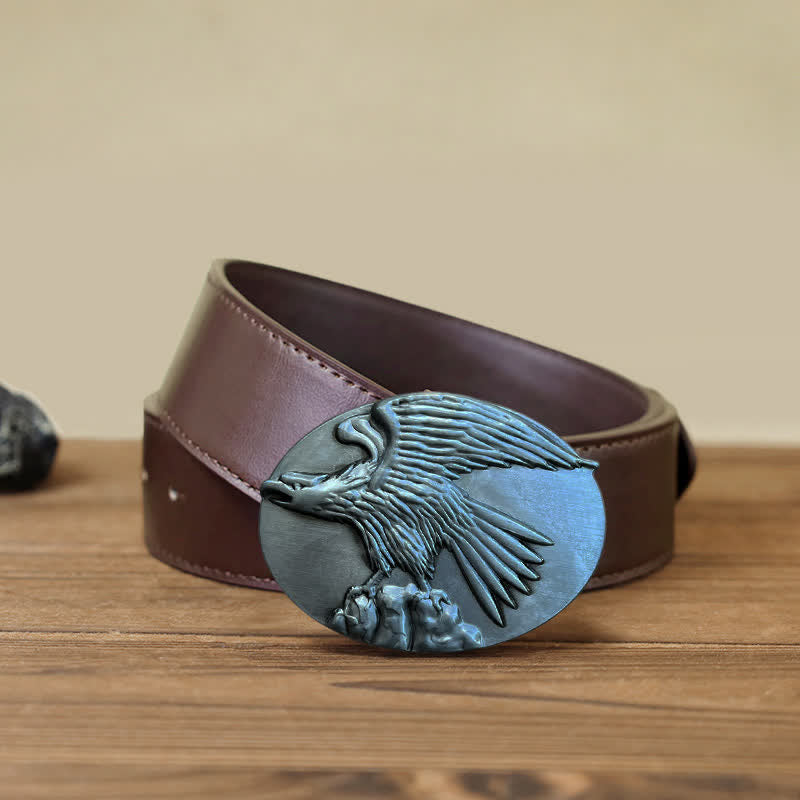 Cintura in pelle con fibbia aquila su pietra fai da te da uomo - Argento - Cintura PU marrone (40) - image 11