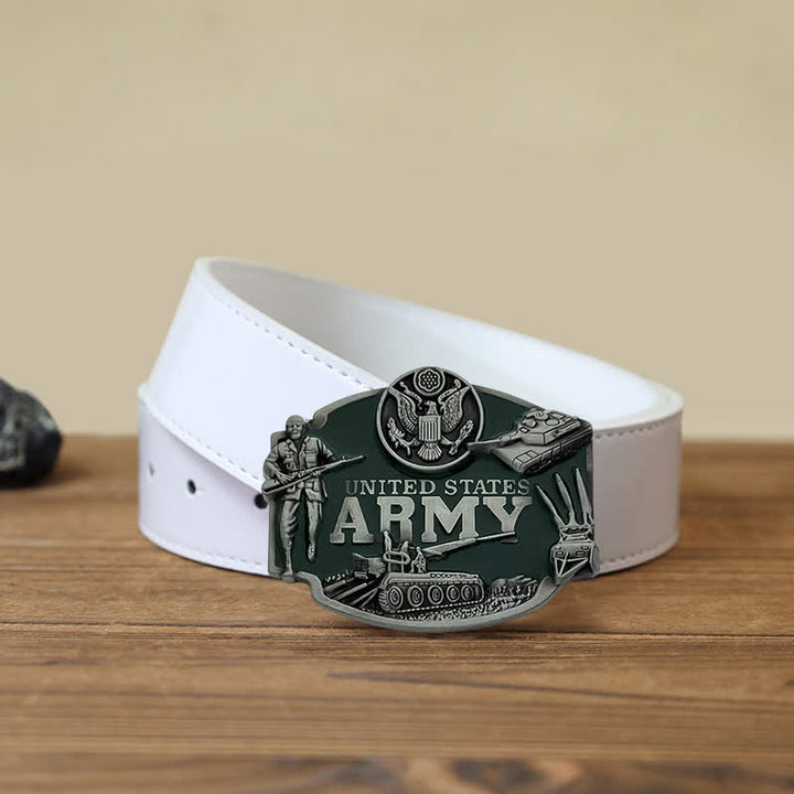 Cintura in pelle fai da te da uomo con fibbia da carro armato dell'esercito degli Stati Uniti