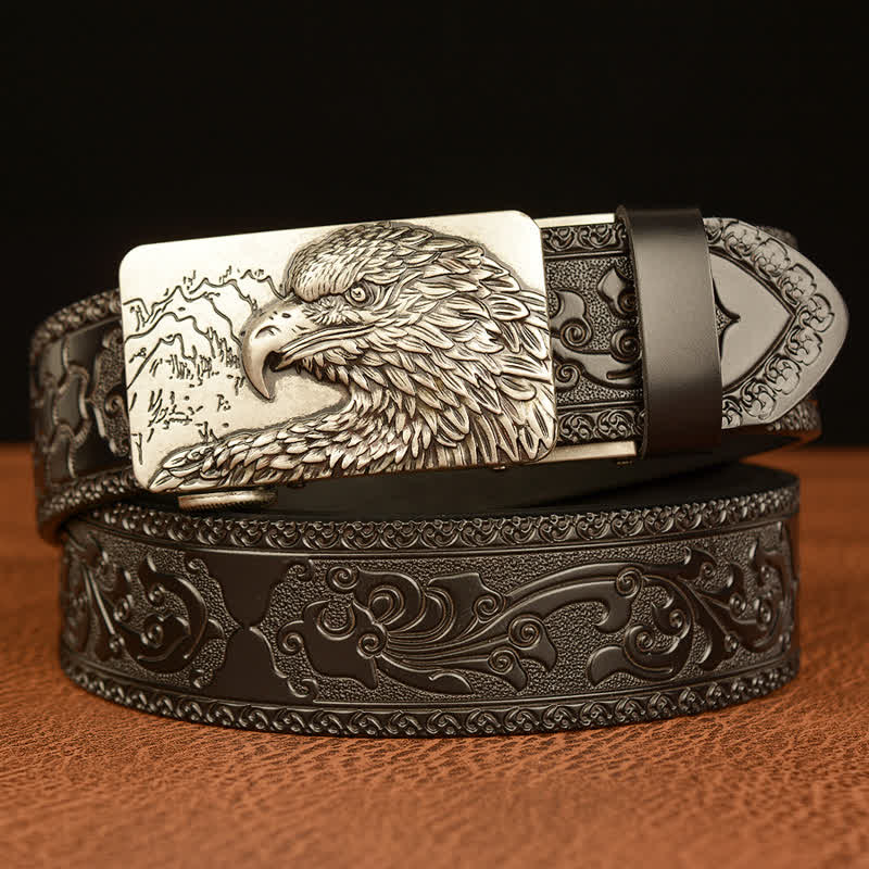 Cintura da uomo in pelle intagliata con testa d'aquila - Argento e nero - 46 - image 17