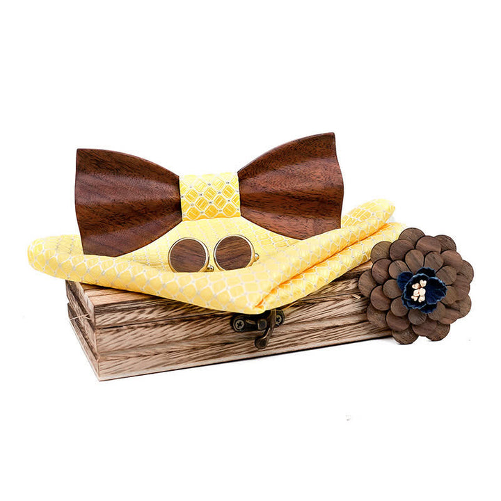 Set di 4 papillon in legno di noce nero da uomo - Giallo - image 12