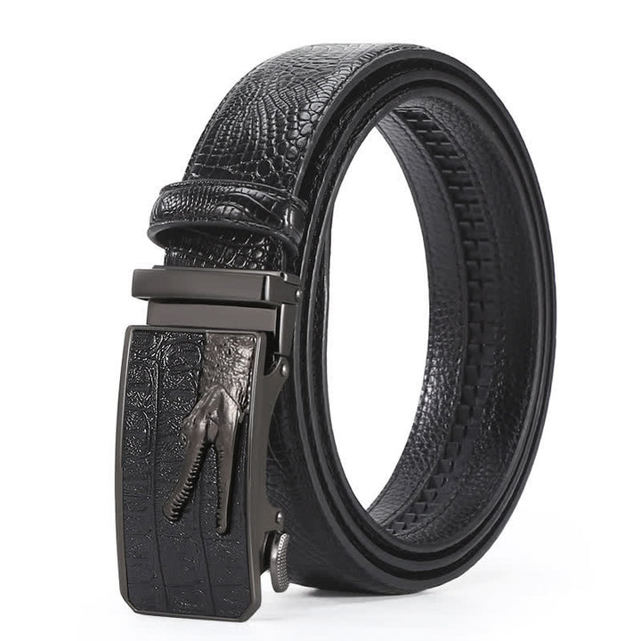 Cintura da uomo in pelle con fibbia automatica con motivo coccodrillo - Stile n. 4 - Nero / Nero - 44 - image 17