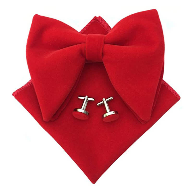 Set di 3 papillon da uomo in velluto, oversize e a punta. - Rosso - image 7