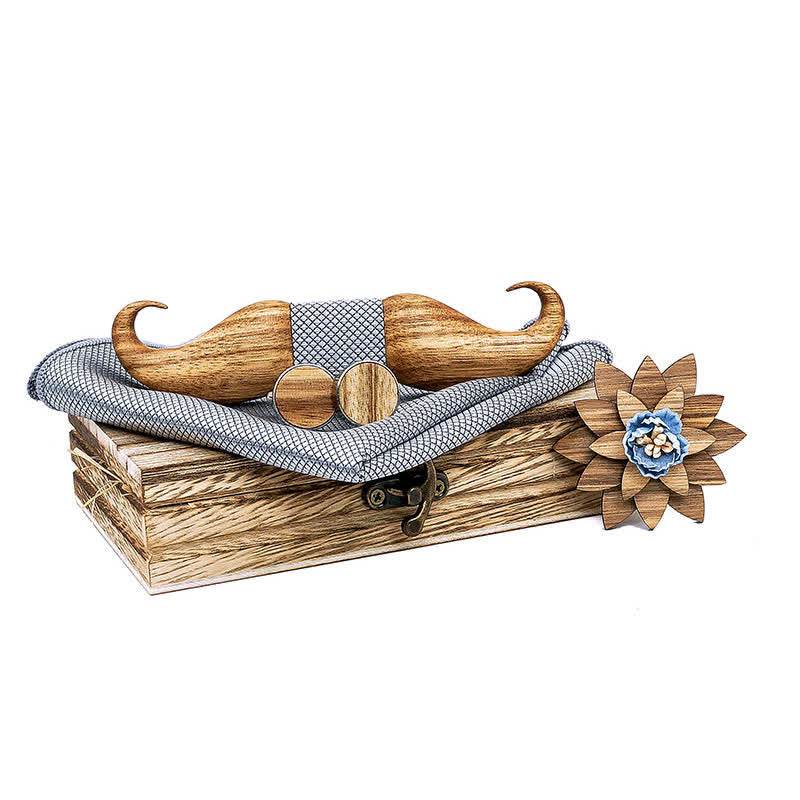 Set di 4 papillon in legno con baffi Burlywood da uomo