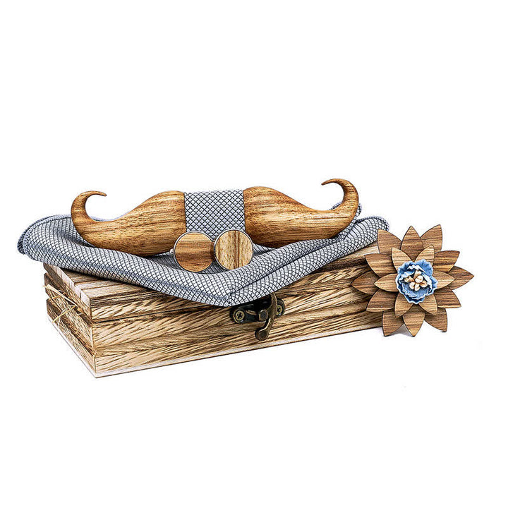 Set di 4 papillon in legno con baffi Burlywood da uomo