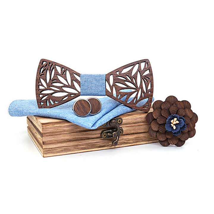 Set di 4 papillon in legno a forma di foglia cava da uomo