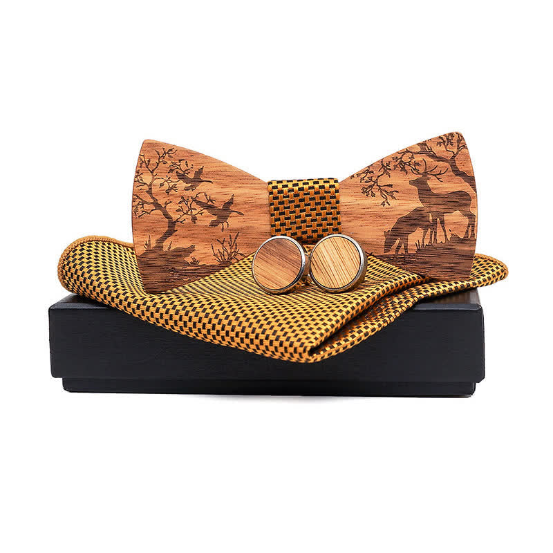 Set di 3 papillon in legno con motivo a alce natalizio da uomo