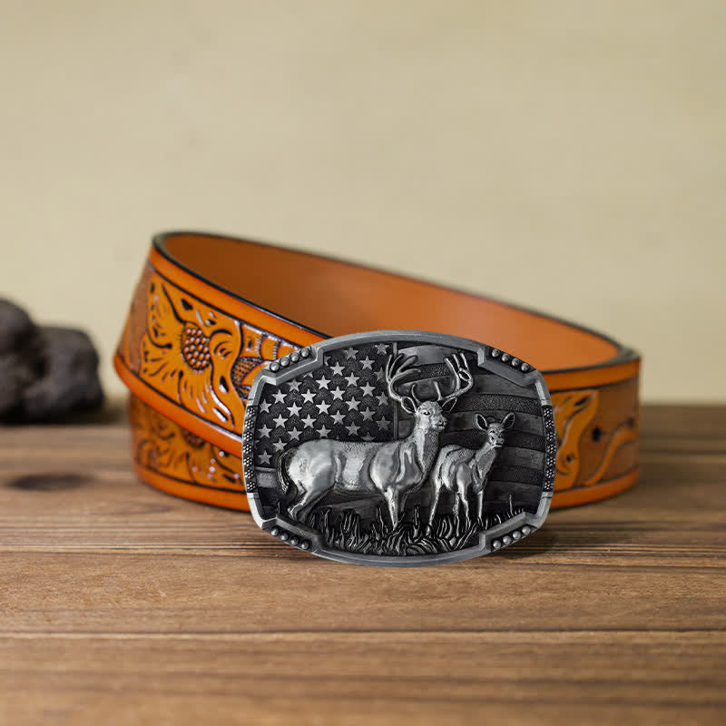Cintura in pelle con fibbia della bandiera americana da cacciatore di cervi fai da te da uomo