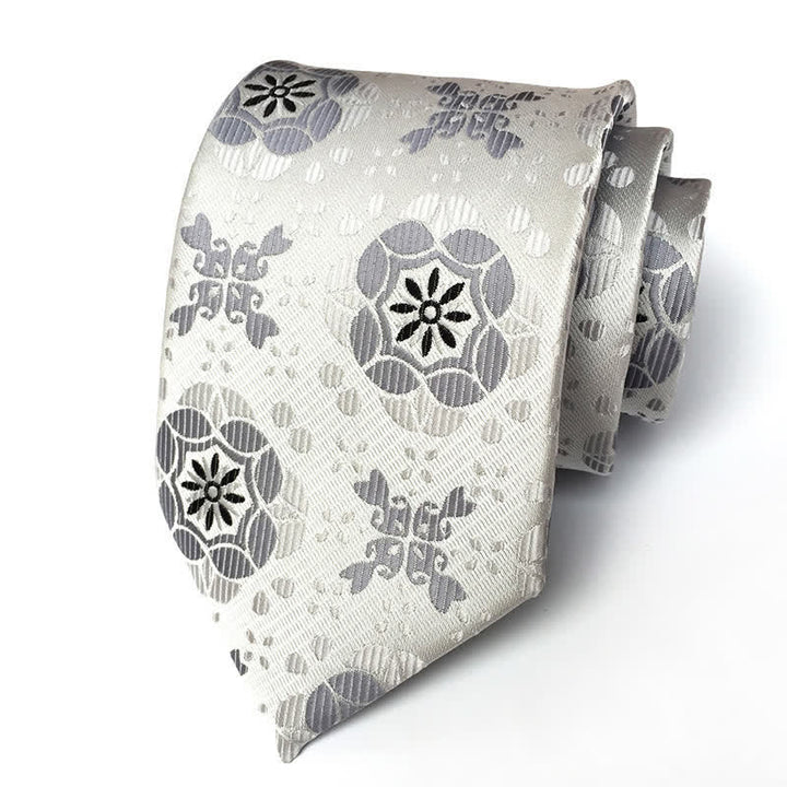 Cravatta da uomo con medaglione geometrico reale e fiore - Argento e bianco - image 6