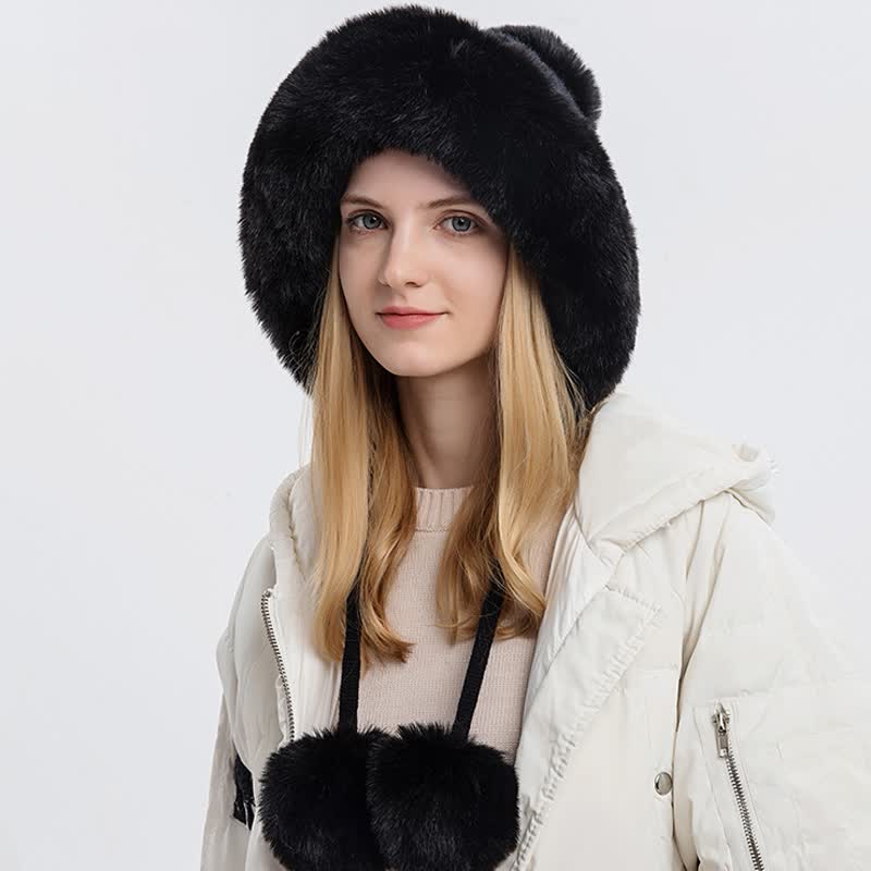 Cappello lavorato a maglia caldo e spesso con pompon tripli da donna - Nero - Regolabile (21 5/8"-23 5/8") - image 2