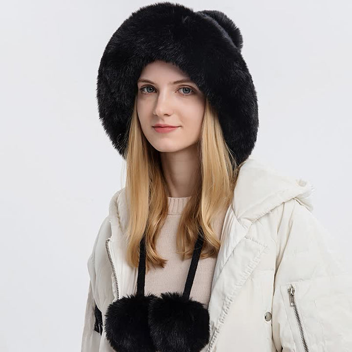 Cappello lavorato a maglia caldo e spesso con pompon tripli da donna