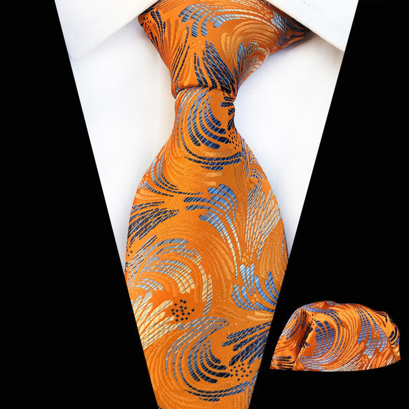 Set di 2 cravatte floreali con onde che schizzano da uomo - Arancione e giallo - image 1