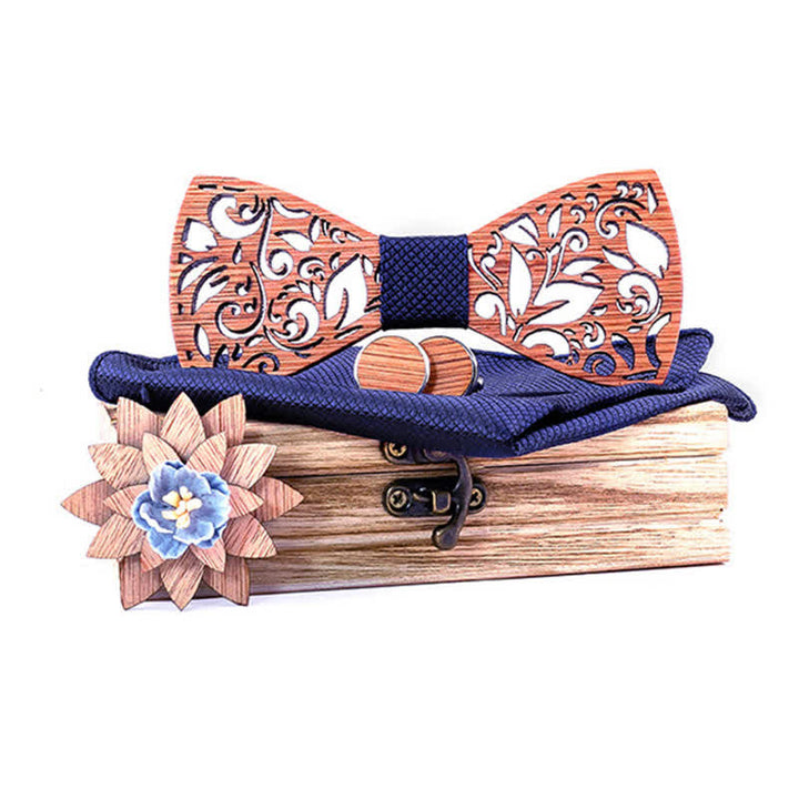 Set di 4 papillon in legno cavo da uomo con pianta