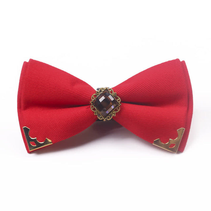 Papillon da uomo in cotone con bordo dorato e gemma - Rosso - image 8